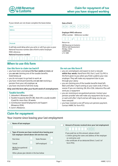 p50 form uk example