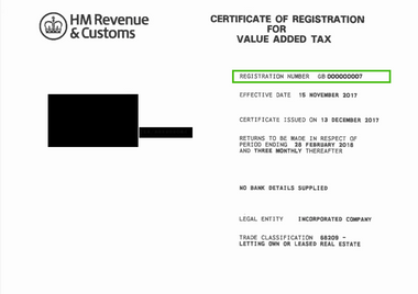 vat registration number certificate